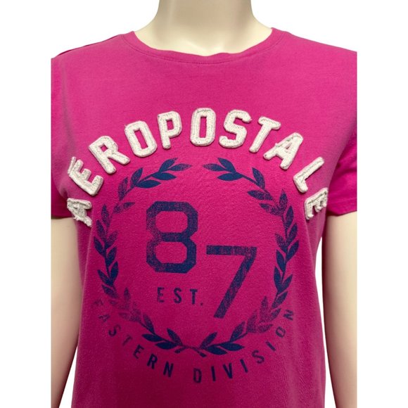 Aeropostale Est. 87 Eastern Division Pink T-Shirt White & Blue Logo Size L - Picture 5 of 6